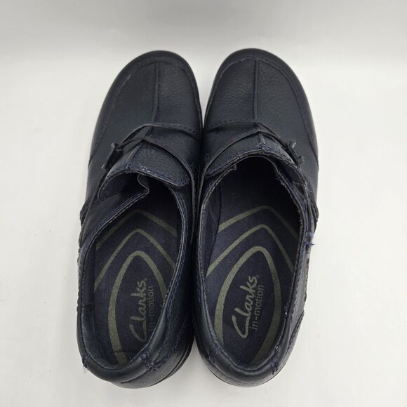 Clarks In Motion Womens 7 M Navy Blue Leather Slip On Shoes Loafers Comfort Foam - Picture 3 of 10